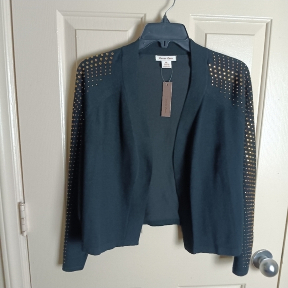 Luxxe Lane Women Gold Studded Black Cardigan Size XL NWT
